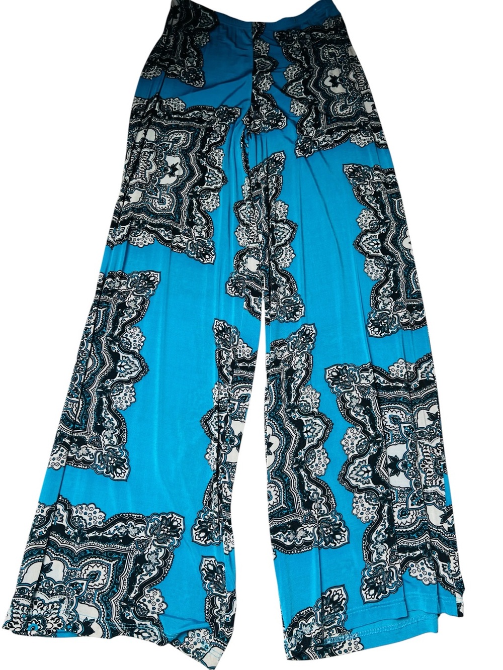Printed Wide Leg Pants in Teal Blue and Black